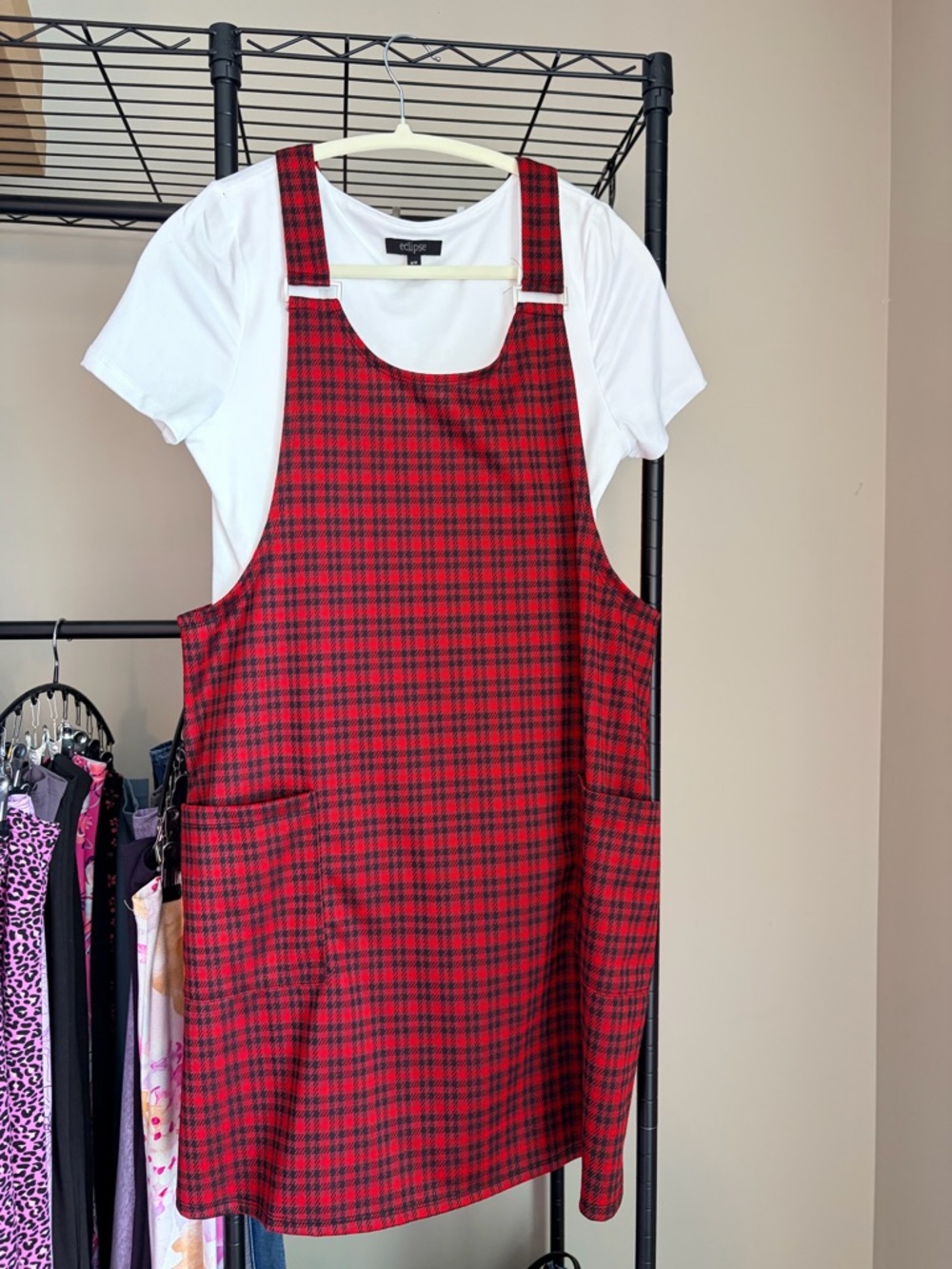 Eclipse Red and Black Plaid Pinafore Dress